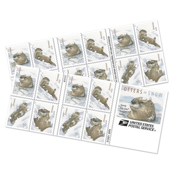 Otters in Snow Forever First Class Postage Stamps